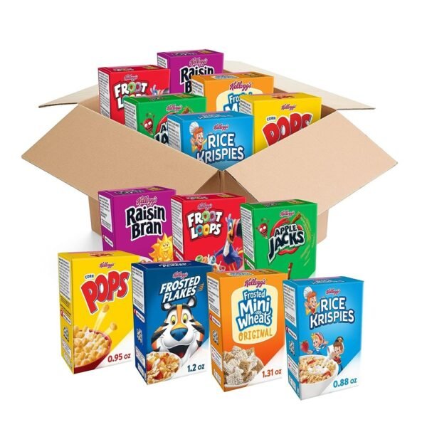 Kellogg’s Cold Breakfast Cereal, Bulk Pantry Staples, Kid Snacks, Variety Pack (48 Boxes)